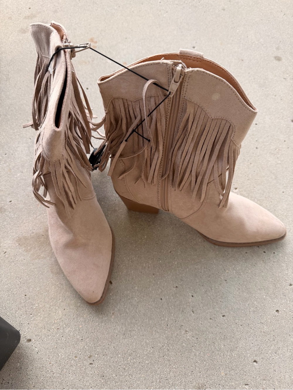Time and Tru Fringe Suede Western Ankle Boots - Tan